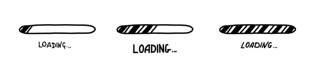 Loading bar doodle icon. Progress loading bar. Hand drawn sketch. Vector illustration on white background.