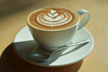 Hot mocha coffee in a white cup
