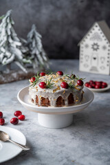 Christmas cake with fresh cranberries.
