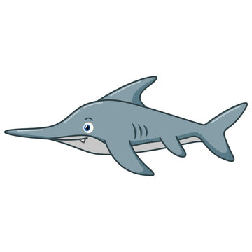Cartoon saw fish on white background