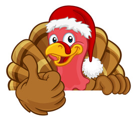 Turkey In Santa Hat Christmas Thanksgiving Cartoon