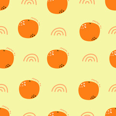 Seamless pattern of cute oranges. Flat illustration for print design.