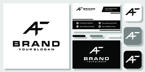 Initials Letters AF FA Monogram Simple Flat Isolated Black Logo Design with Business Card Template