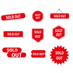 Sold-out, Out-of-stock red stamp banner sign set. . Isolated stamped business signs. Out-of-Stock and Sold-Out labels. Web or supermarket product stickers. Vector illustration.