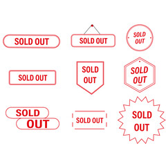 Sold-out, Out-of-stock red stamp banner sign set. . Isolated stamped business signs. Out-of-Stock and Sold-Out labels. Web or supermarket product stickers. Vector illustration.