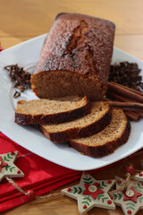 Pain d’epices, traditional homemade french festive cake with various spice. French cake with honey, cinnamon, ginger, cloves, star anise