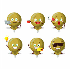 Yellow lolipop wrapped cartoon character with various types of business emoticons