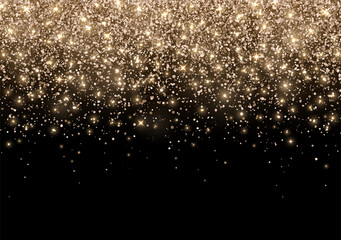 Holiday background scattering of bronze gold glitter on black background. Vector