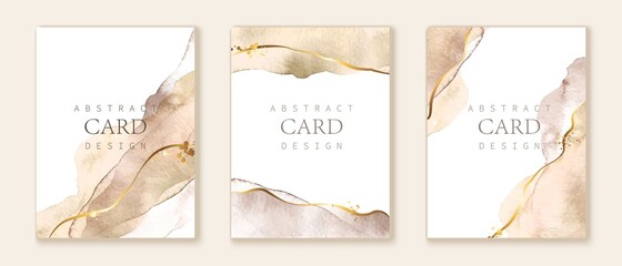 Set of vertical backgrounds. Beige, brown watercolor fluid painting vector design. Dusty pastel, neutral and golden - obrazy, fototapety, plakaty