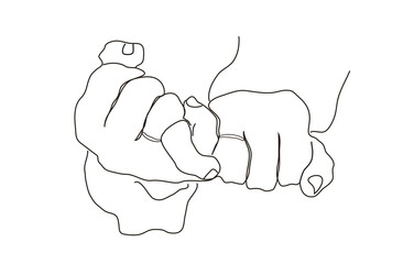 One line of drawing wedding rings, hands. Modern art, contour romantic love in the style of minimalism. for print, postcards, posters, crd,  modern art illustration isolated on a white background.