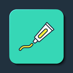 Filled outline Tube of toothpaste icon isolated on blue background. Turquoise square button. Vector