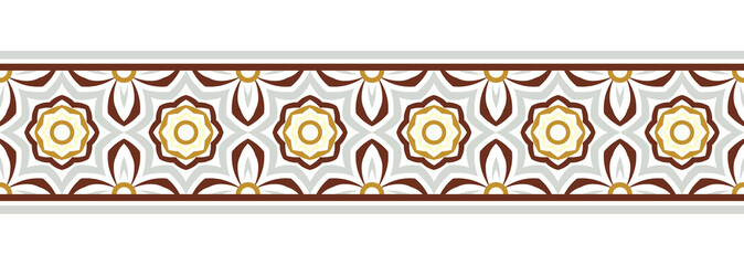 Border line seamless background. Decorative design seamless ornamental mosaic border pattern. Islamic, indian, arabic motifs. Abstract flower