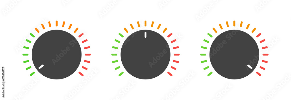 Poster volume button. circle button with dial for audio, sound and music. control and switch of volume from