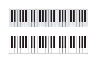 Piano keyboard. Outline keyboard for music. Keys of synthesizer. Piano top view. Icon of black and white keys of instrument. Pictogram for jazz, orchestra, pianoforte, school. Vector