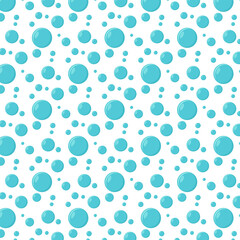 Bubbles vector seamless pattern in flat design . Blue white color soap texture. Fizzy water background, abstract effervescent effect wallpaper.