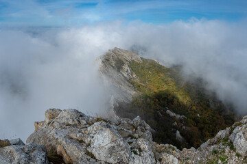 Mountains of the southern coast of Crimea in the fog