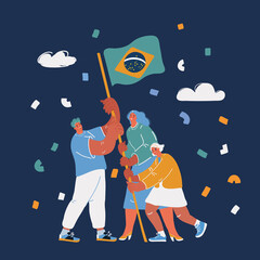 Vector illuatration of people with brazil flag over dark background