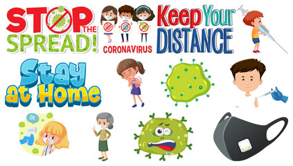 Cartoon character and Coronavirus vaccination isolated objects
