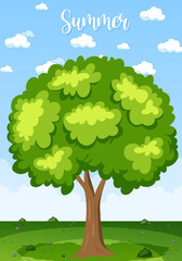 Isolated tree in cartoon style with summer word