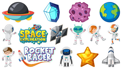 Isolated fantasy space game objects and elements set