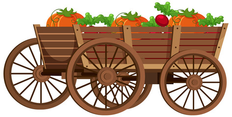 Many fruits in medieval wooden wagon - obrazy, fototapety, plakaty