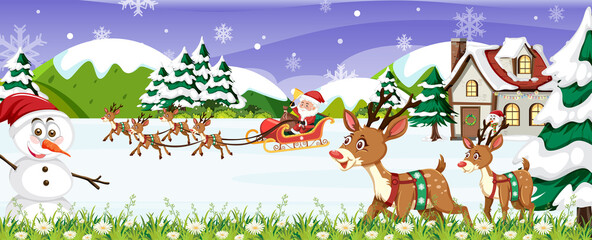 Obraz na płótnie Canvas Christmas scene banner with Santa Claus on sleigh