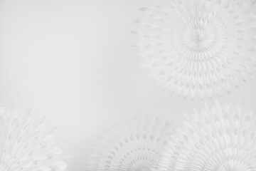 Airy circle white paper carved fans as elegant soft light abstract background in simple oriental...