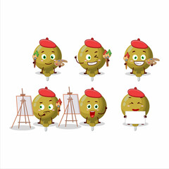 Artistic Artist of yellow lolipop wrapped cartoon character painting with a brush