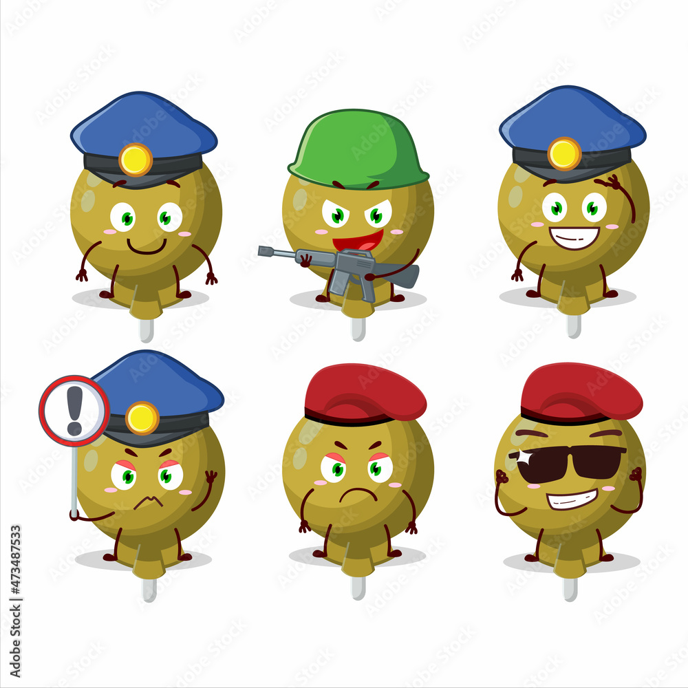 Wall mural A dedicated Police officer of yellow lolipop wrapped mascot design style