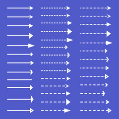 シンプルな矢印といろいろな点線の矢印セット白