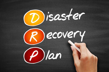 DRP - Disaster Recovery Plan acronym, business concept background on blackboard