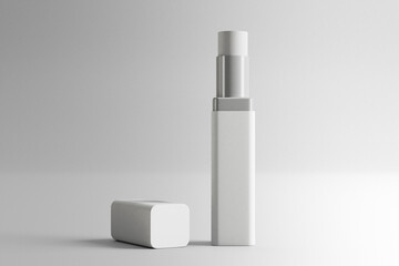 Blank lip balm lipstick mockup isolated on background. open lipstick mock up. long lasting lipstick. 3d rendering.