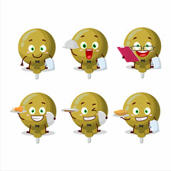 happy yellow lolipop wrapped waiter cartoon character holding a plate