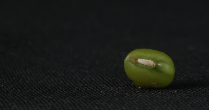 Mung bean close-up on a black background. Macro grains of green lentils. Macro legumes.