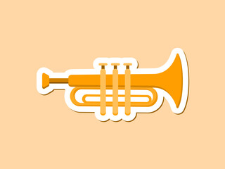 Orange trumpet isolated on color background. Flat Vector Musical Instrument Illustration. Suitable for icons, stickers, and poster backgrounds.