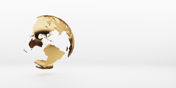 Goldener Globus schwebend vor wei&szlig;em Hintergund