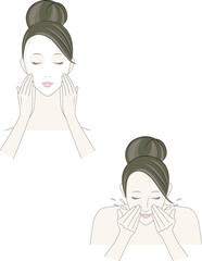 女性の顔　イラスト　洗顔　スキンケア　お手入れ
EPSデータ コスメ　美容　