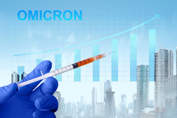 Health worker holding syringe with vaccine of new variant of covid 19 omicron