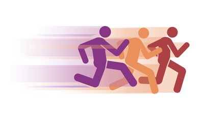 Fototapeta na wymiar Race, running people group icon. Marathon team sport Vector illustration silhouette flat
