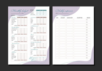 Obraz premium Financial planner. Monthly budget and weekly expenses. A4 printable template. Vector Illustration
