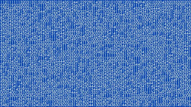 Random numbers. Seamless loop animation, chroma key background, 16 bit depth