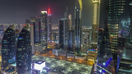 Financial center of Dubai city with luxury skyscrapers night timelapse, Dubai, United Arab Emirates