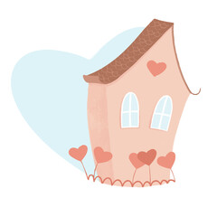Home with hearts Happy Valentine . Vector illustration