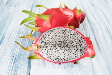 Dragon fruit on white wooden background