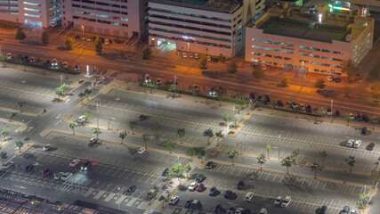 Big parking lot near mall crowded by many cars timelapse aerial view © HyperlapsePro