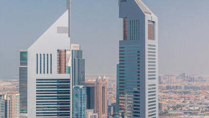 Fototapeta na wymiar The view on Emirates Towers and Deira district aerial timelapse