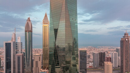 Financial center of Dubai city with luxury skyscrapers morning timelapse, Dubai, United Arab Emirates