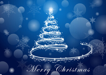 blue christmas background with christmas tree