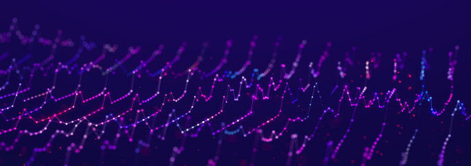 Sci-fi background. Digital landscape with dots and lines. Cyberspace grid. Background concept for your design. 3d