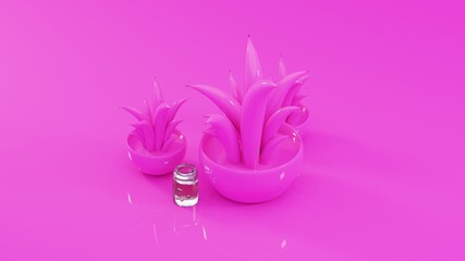 Shiny potted plants against a shiny pink background